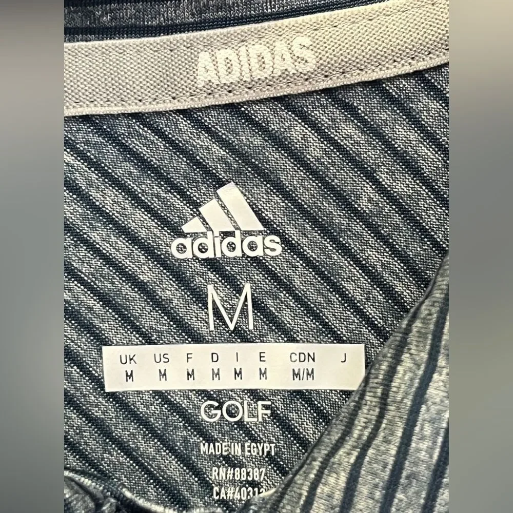 Adidas Golf Feeder Blue/gray Stripe Polo Shirt Size M Moisture-wicking